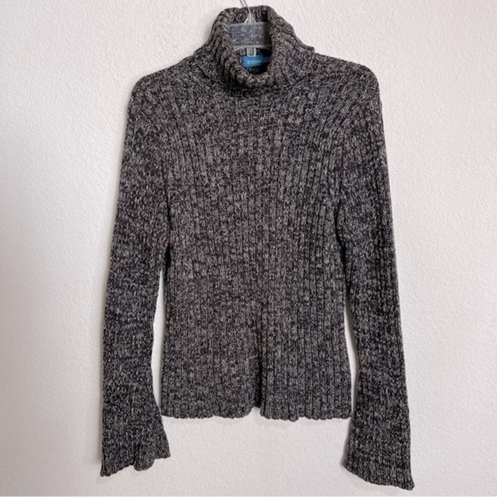 trixie + LULU Charcoal Gray & White Cotton Knit Turtleneck Slit Bell Sleeves XL